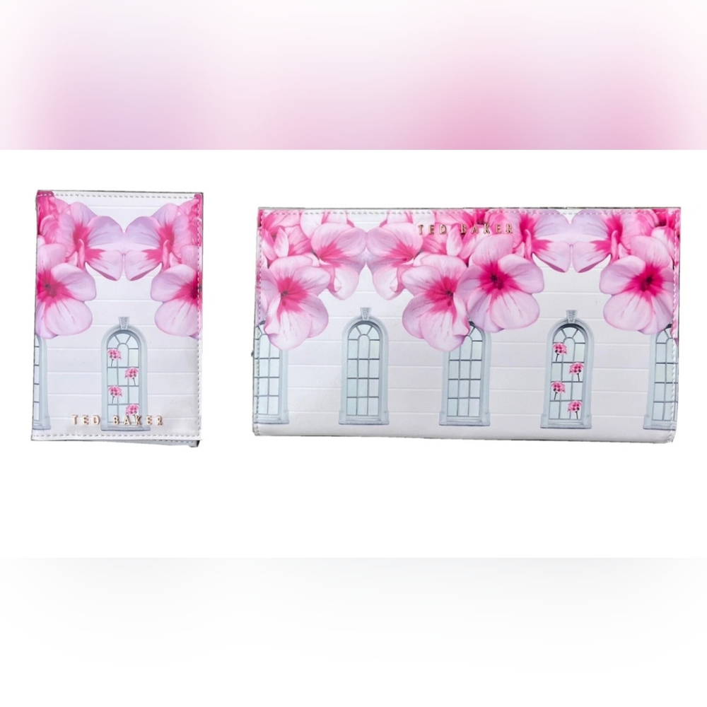 Ted Baker London Tessa Palace Garden Floral Travel Holder Wallet 2 Piece Set EUC